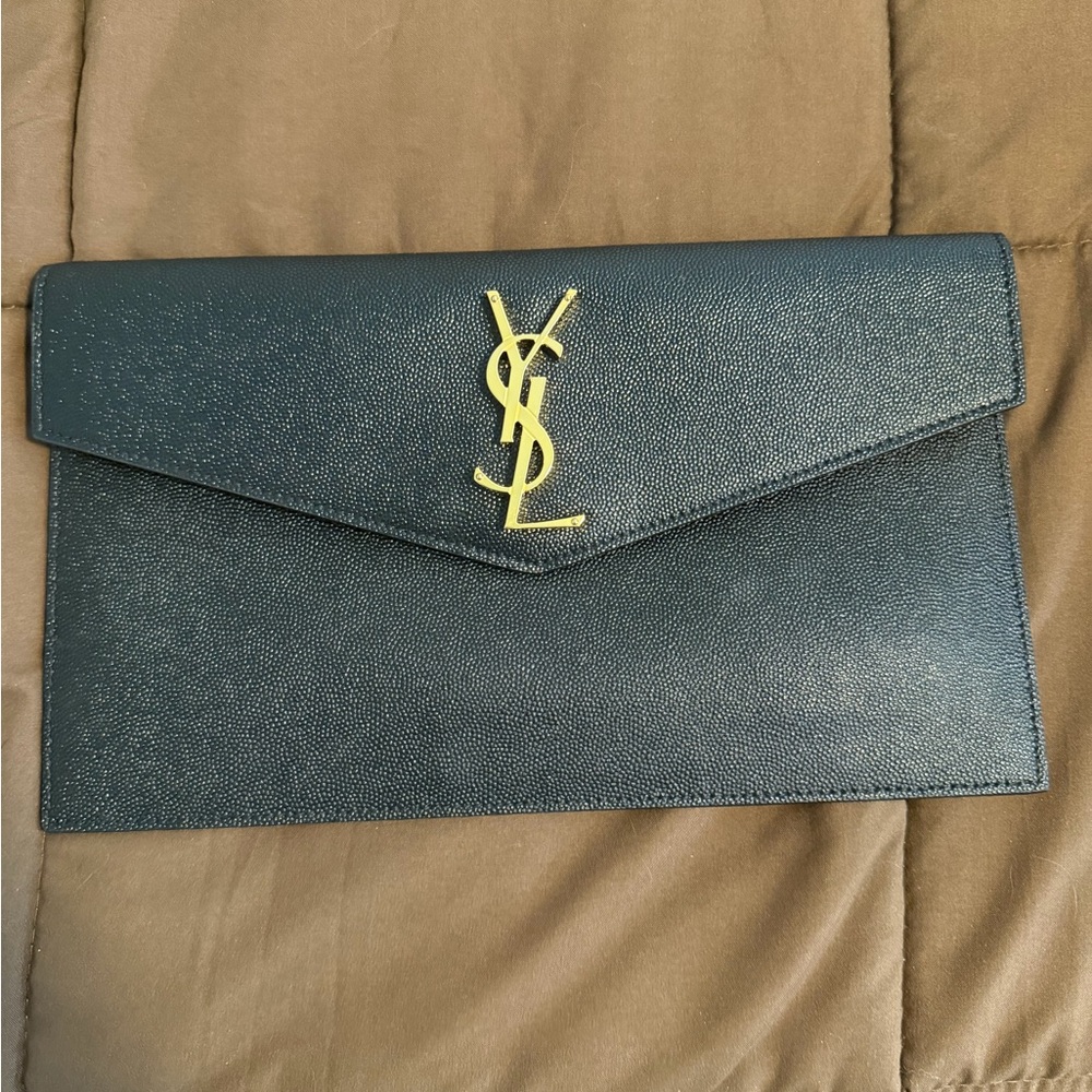Yves Saint Laurent Black Clutch with Gold Logo